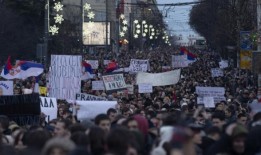 Miles acuden在Belgrado广场的抗议活动中反对gobierno popullistserbio