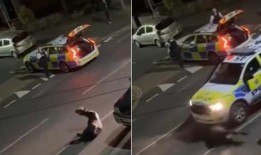 当警察在泰晤士河畔斯坦斯大街上猛撞一头逃跑的牛时，克里斯·帕克汉姆非常愤怒